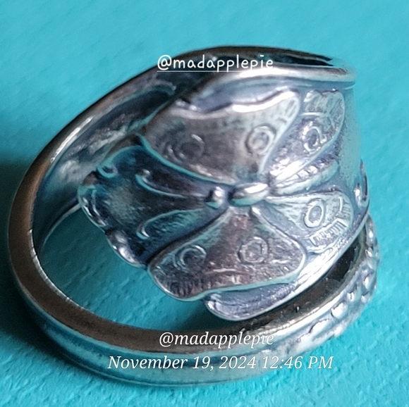 Vintage Sterling Silver Spoon Ring Butterfly Luxury Designer Celeb #136 - Picture 9 of 12